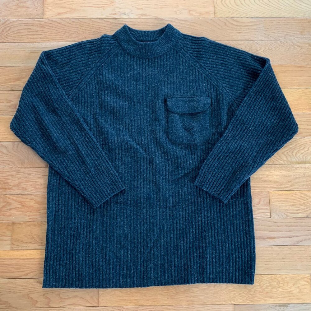 Vintage Rocawear 100% Lambswool‎ Ribbed Sweater Mens XL Dark Gray Mock Neck